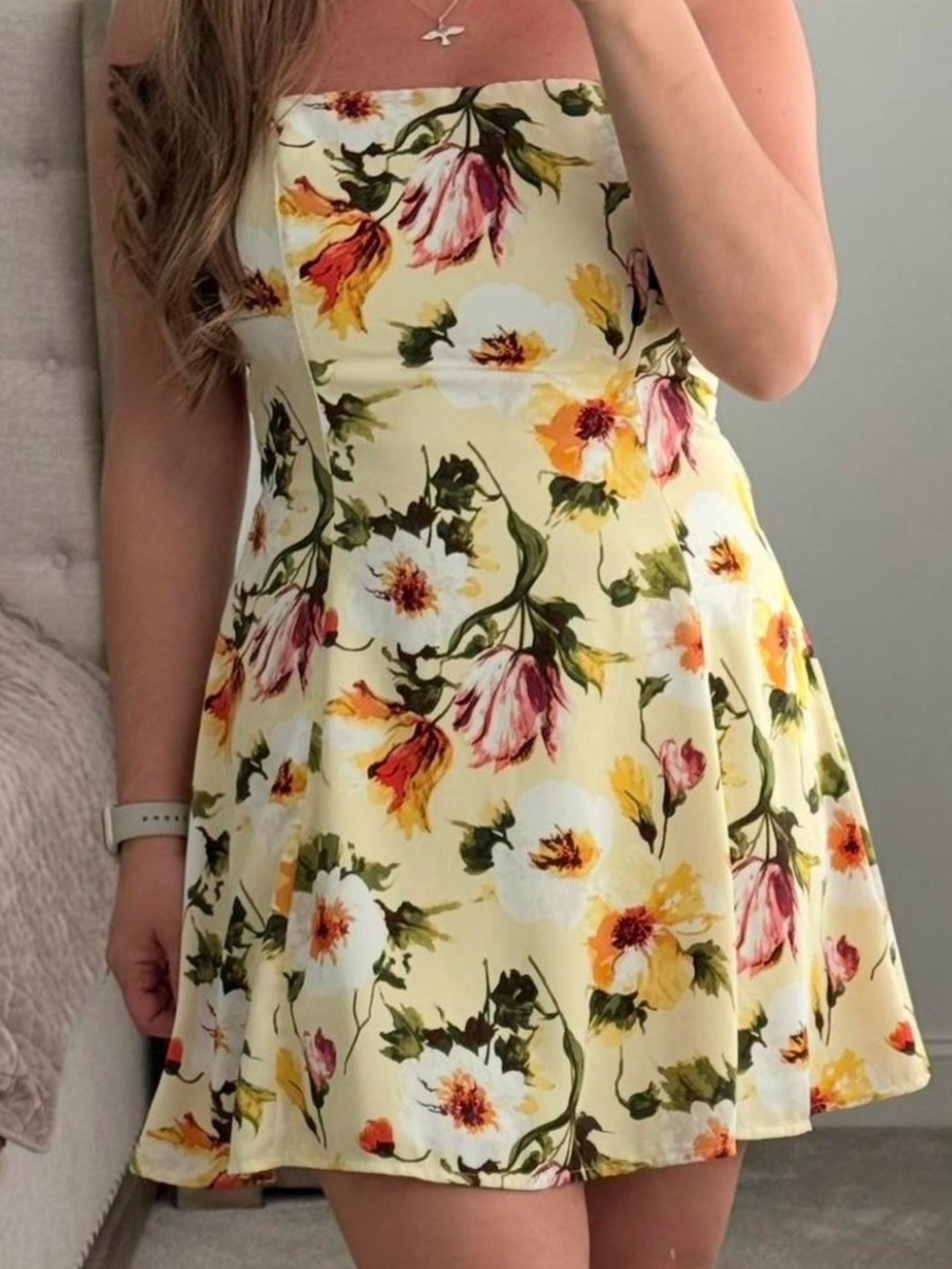 Abercrombie & Fitch Cream Floral Mini Dress with Yellow & Pink Blooms